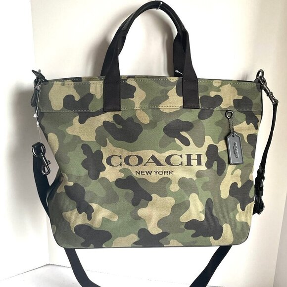 Coach Tote 38 Camo Print Large Canvas Tote Leather Carry-All Shoulder Bag CL396 - Picture 5 of 9